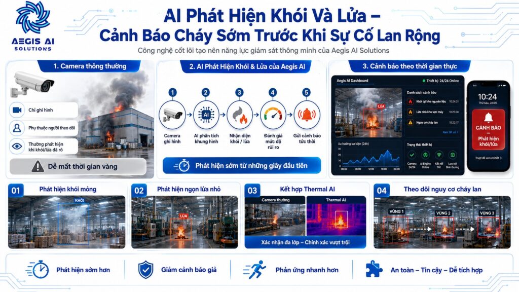 AI phát hiện khói và lửa, cảnh báo cháy sớm trước khi sự cố lan rộng-Aegis AI