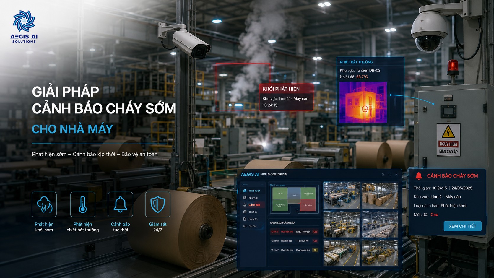 Giải pháp cảnh báo cháy sớm cho nhà máy bằng AI của Aegis AI Solutions