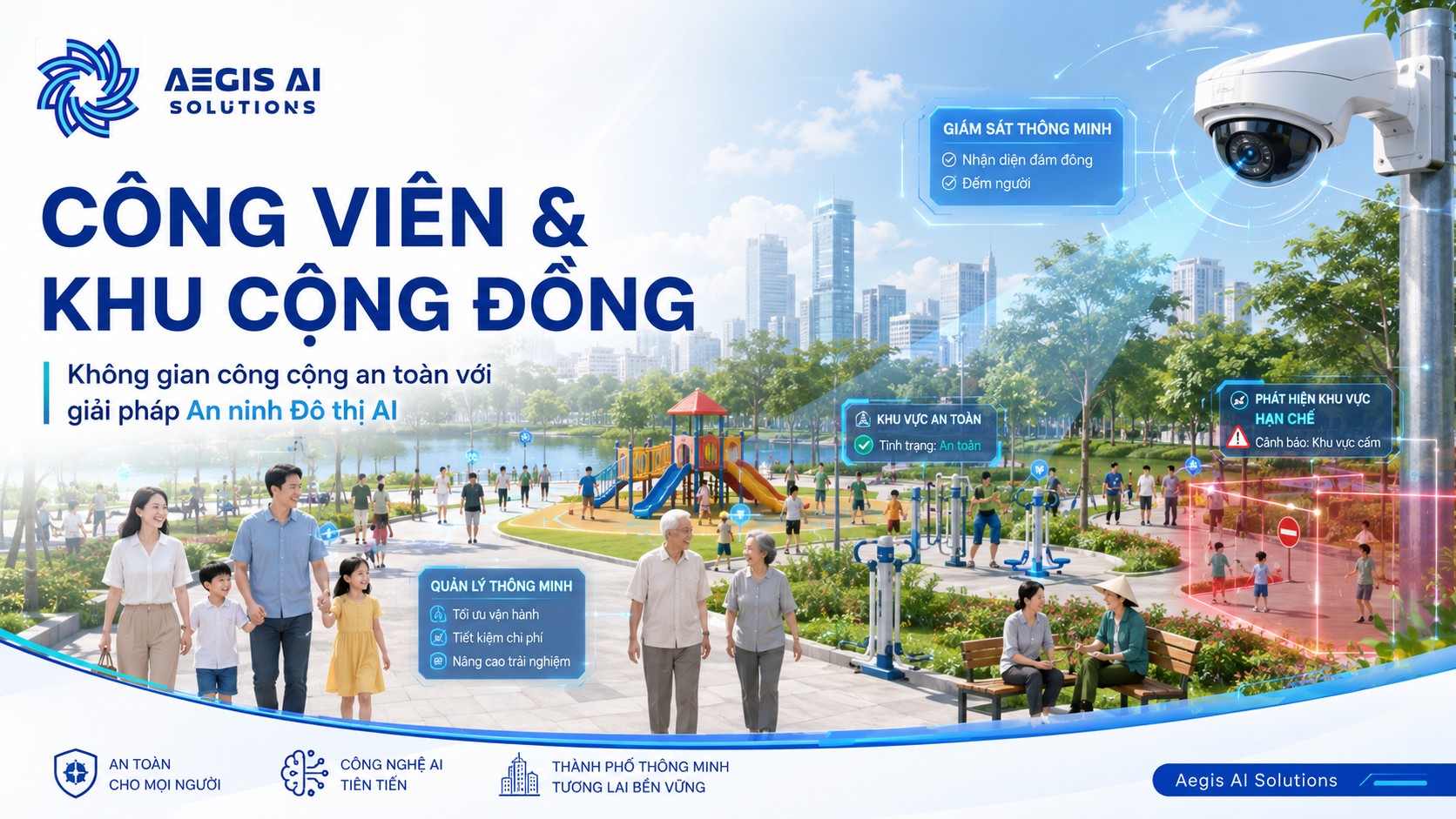 Công viên và khu cộng đồng-Không gian công cộng an toàn với giải pháp An ninh đô thị-Aegis AI