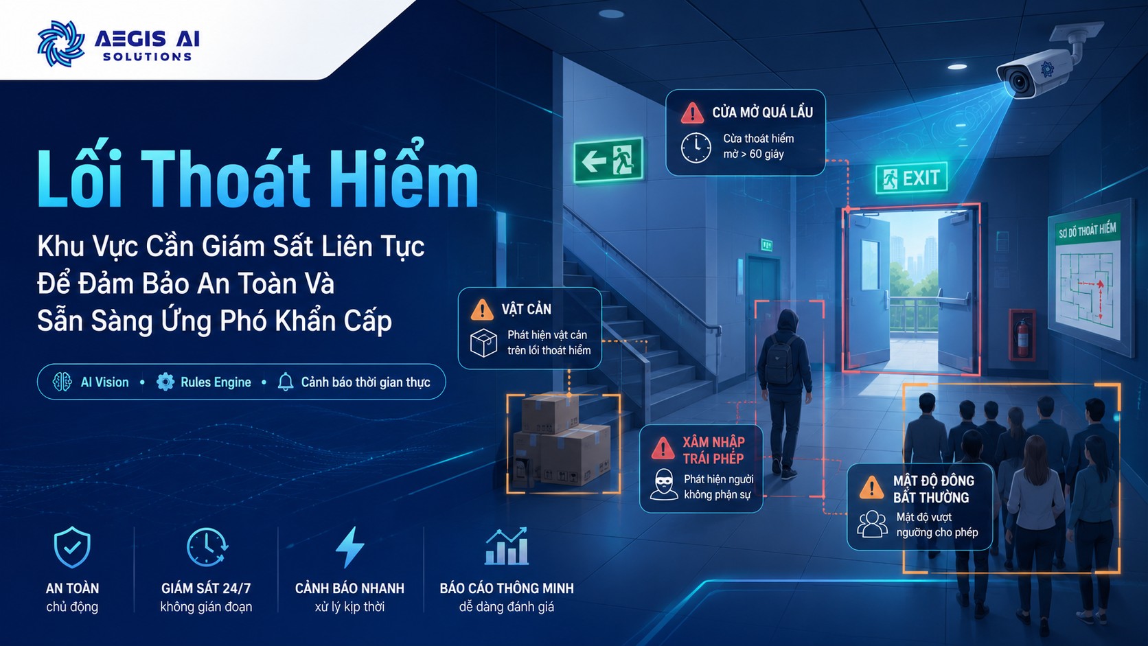 Lối thoát hiểm-Khu vực cần giám sát liên tục để đảm bảo an toàn và sẵn sàng ứng phó khẩn cấp-Aegis AI