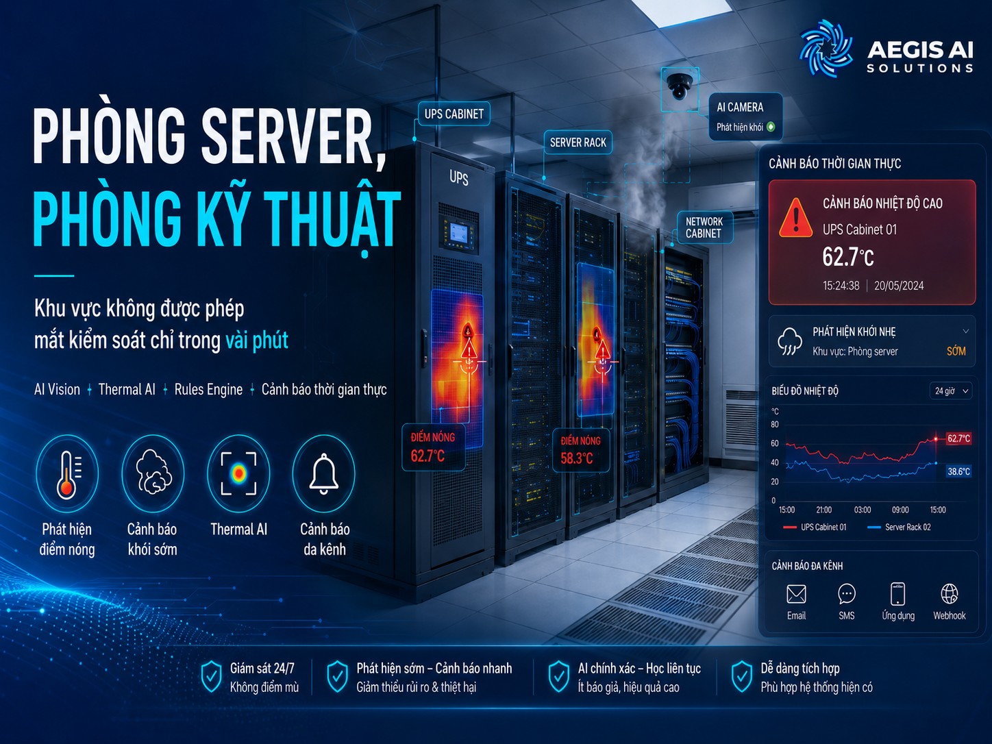 Phòng server, phòng kỹ thuật- Khu vực không được phép mất kiểm soát vài phút-Aegis AI