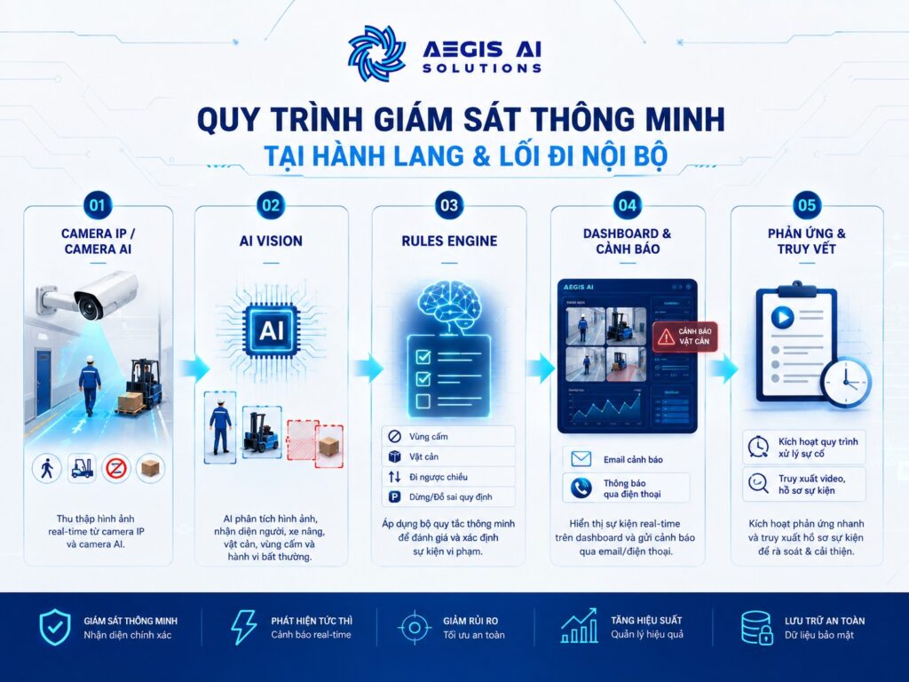 Quy trình giám sát thông minh tại hành lang và lối đi bộ-Aegis AI