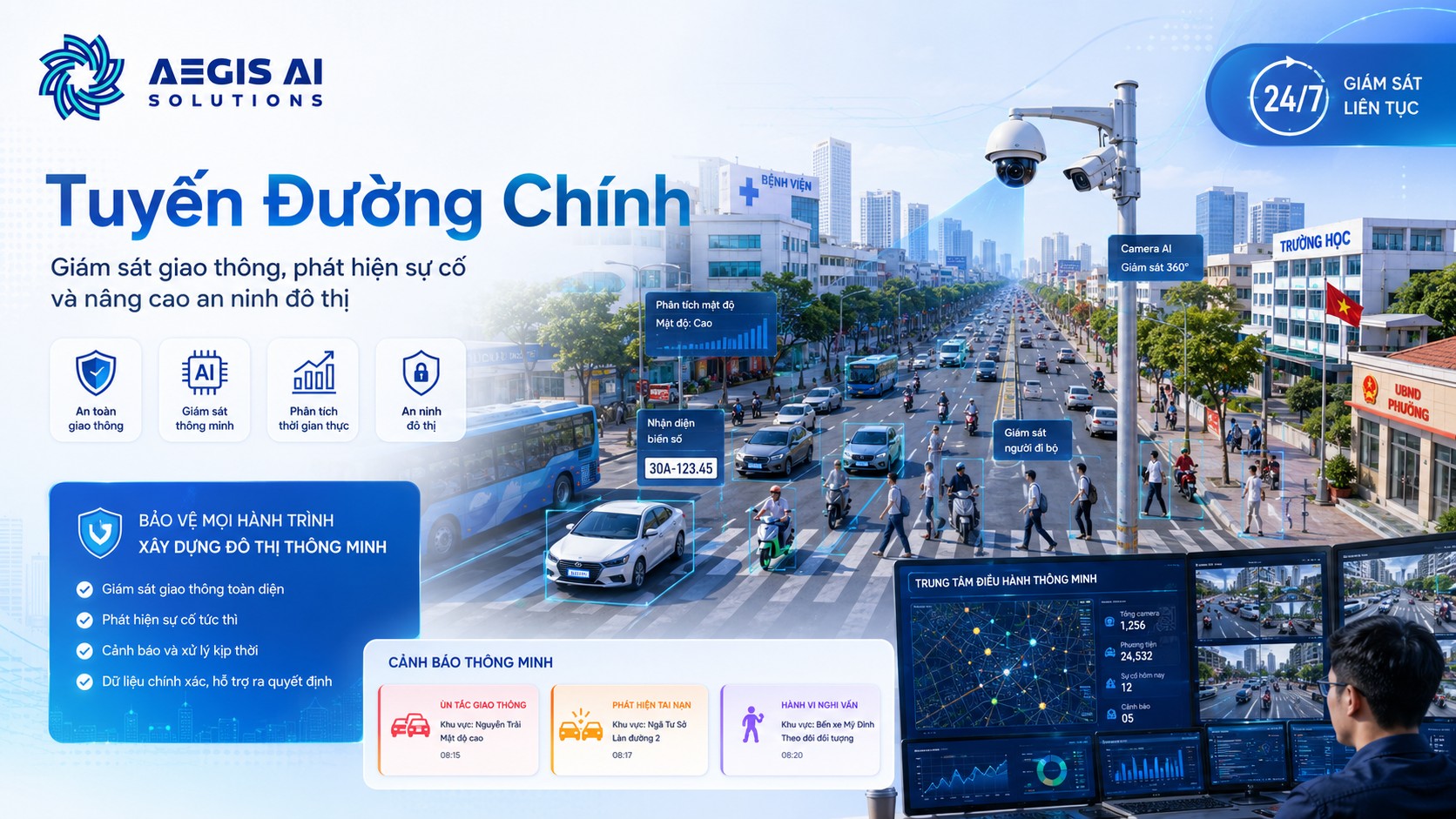 Tuyến đường chính-Giám sát giao thông, phát hiện sự cố và nâng cao an ninh đô thị-Aegis AI